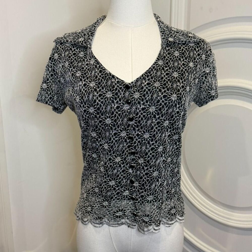Y2K Nicola Black and White Lace Button Front Top